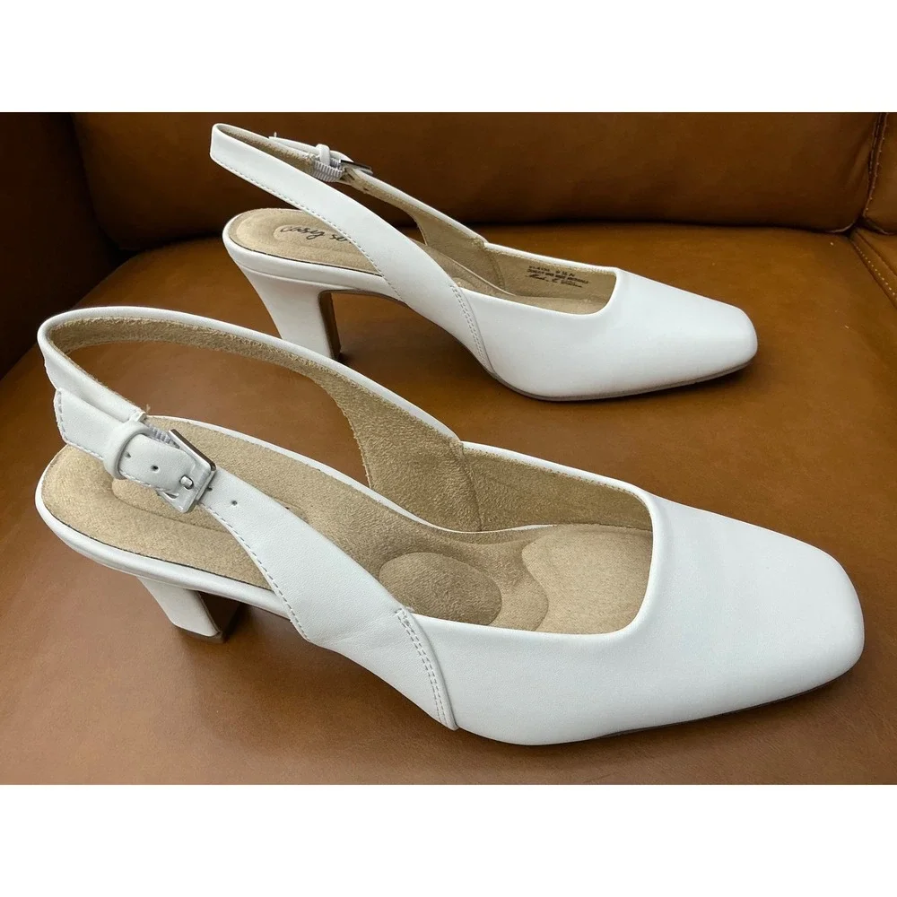 Easy Street Ritsa Slingback Pumps Womens 9.5 N White Square Toe